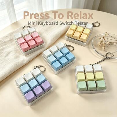 1pc 9 Keys Mechanical Keyboard Switch Tester Keychain, Macaron Pastel Fidget Press Toy, Mini Button Bag Pendant, Cute Party Favor Birthday Holiday Gift For Students Office Workers Friends