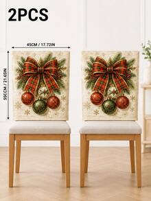 4pcs Christmas Tree Ball & Bow Print Chair Back Covers, Vintage Holiday Dining Chair Back Covers, Suitable For Dining Room, Kitchen, Home Gatherings And Christmas Decoration - Multicolor - View 9