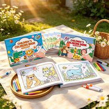 4 Pcs Children Fun Painting Coloring Book, Portable Toddler Educational Doodle Book For Early Learning,Vivid Forest Animal Pattern Drawing Activity Workbook, Road Trip Travel Quiet Activity, Classroom Prize, Goodie Bag Filler - Multicolor - View 2
