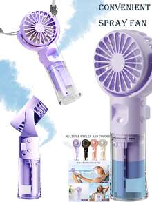 Minimalist Handheld Mist Fan - USB Rechargeable Small Fan, 4-Speed Wind + Mist Function, Suitable For Camping, Office, Business Travel, Outdoor, Makeup, Commuting Scenarios, Summer Fan, 3-In-1 Handheld, Neck-Hanging, Desktop Functions, Fans, Holiday Essentials - Multicolor - View 1