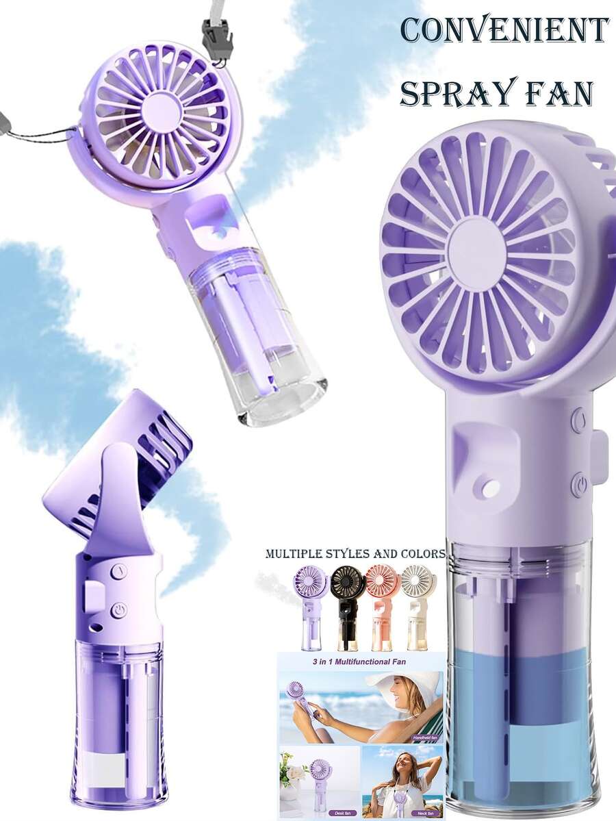 Minimalist Handheld Mist Fan - USB Rechargeable Small Fan, 4-Speed Wind + Mist Function, Suitable For Camping, Office, Business Travel, Outdoor, Makeup, Commuting Scenarios, Summer Fan, 3-In-1 Handheld, Neck-Hanging, Desktop Functions, Fans, Holiday Essentials - Multicolor - View 1