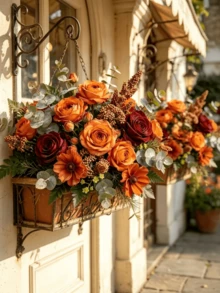 13Pcs Fall Artificial Flowers Bouquet, Autumn Tone Faux Roses, Daisies, And Eucalyptus Leaves, Luxury Fake Floral Arrangement For Home Decor, Wedding, Table Centerpiece, And Photography Props - Autumn Colors - View 5