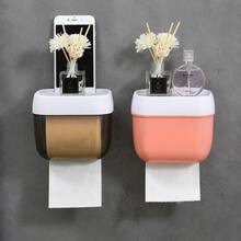Suporte De 2 em 1 Papel Higiênico Caixa De Papel Higienco De Parede À Prova D 'Água Multifuncional - porta papel preto NOVO - Visão 2
