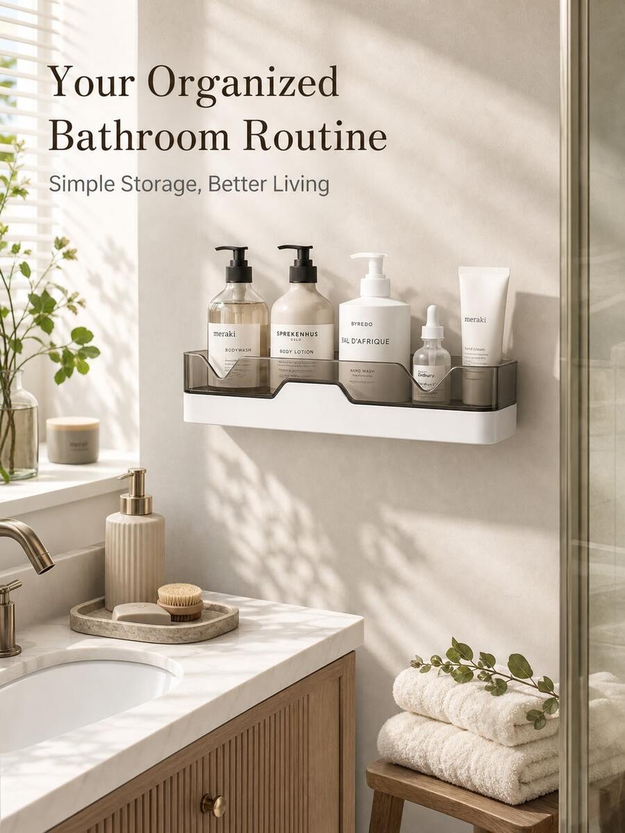 Drill-Free Wall Shelf, Self-Adhesive Storage Rack, Bathroom Sink Organizer, Shower Hanging Rack With Drainage Holes, Suitable For Kitchen, Laundry Room And Pantry Under Sink Use