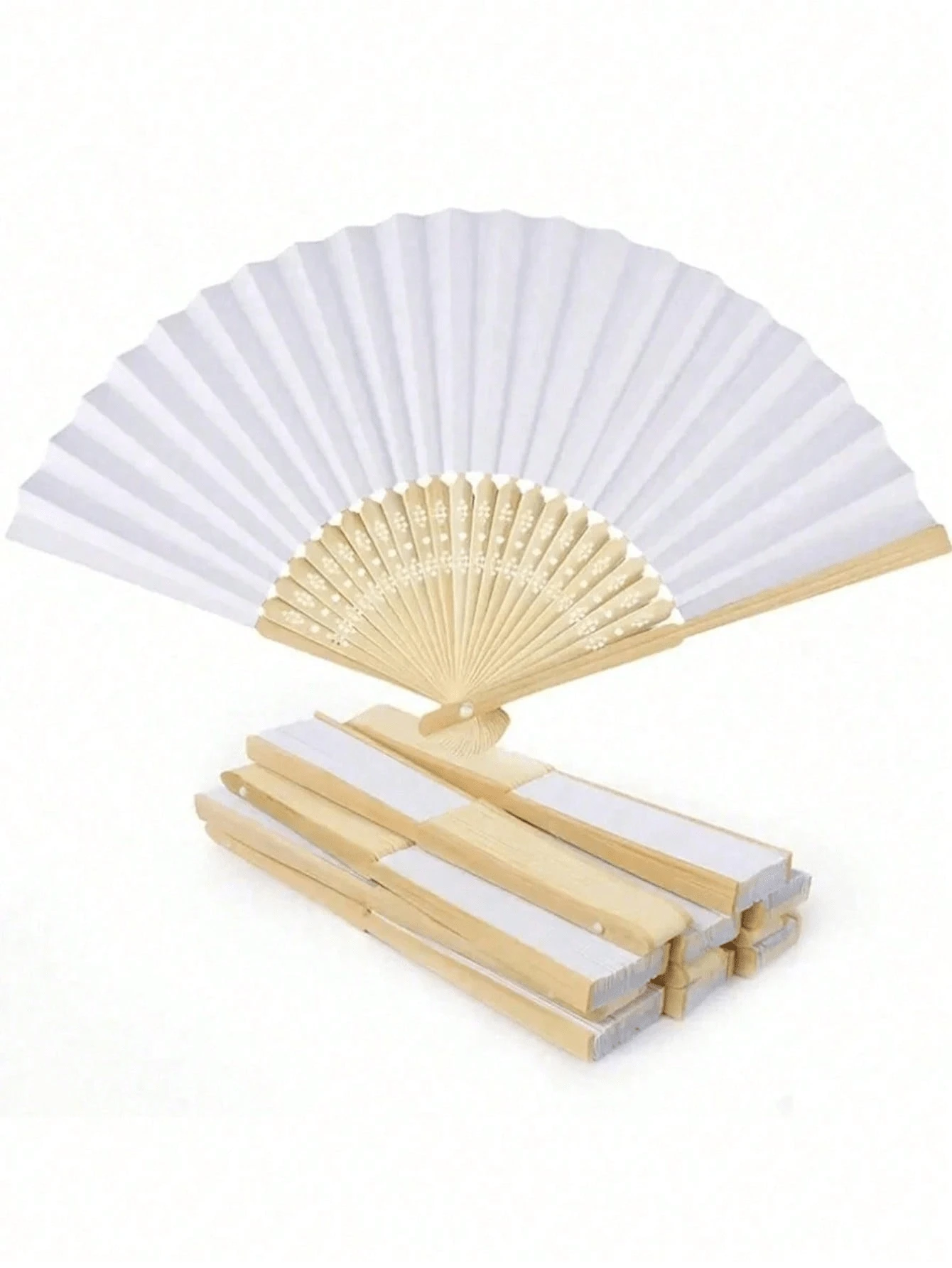 1/20/30/40/50 Pcs Vintage Handheld Folding Paper Fan, Wedding Bridal Favor Folding Fan, Portable Bamboo Fan, DIY White Paper Fan With Folding Paper Sleeve - Summer Accessory, Keeps You Cool And Stylish, Ideal For Parties And Events - Multicolor - View 1