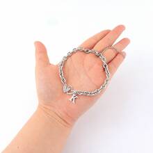 1件新款經典雙心字母吊墜金色不鏽鋼鍊條腳鍊 女款 - 銀色不銹鋼 - 查看 3