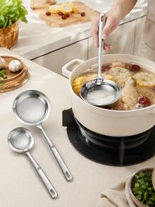 Stainless Steel Fine Mesh Oil Strainer Spoon With Handle, Kitchen Food Oil/Residue Strainer, Home Life New Product, Cooking Utensil Kitchen Essential - Multicolor - View 3