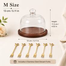 WGROOM Wooden Dessert Serving Tray Set With Clear Glass Dome Lid, Cake Display Stand, 3 Sizes Available, Includes 6 Stainless Steel Forks, Elegant Food Presentation Set - Multicolor - View 11