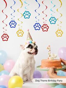 12pcs Colorful Glitter Paw Print Spiral Hanging Decorations, Paw Print Pet Birthday Party Hanging Decor, Dog Birthday Party Ceiling Hanging Decor, Photo Backdrop, Photo Booth Props And Theme Celebration Supplies - Multicolor - View 2