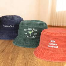 刺繡漁夫帽 個性化客製文字 Logo 復古女帽 伴娘禮物 送給爸爸媽媽的禮物 - 彩色 - 查看 3