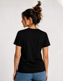 Y2K Simple Daisy Graphic Crew Neck Short Sleeve Tee Casual Loose Fit Daily Summer Top For Women - 黑色 - 查看 5