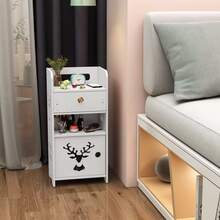 2-In-1 Design Deer Hollow Bedside Cabinet, One With Hidden Storage Door, One With Multi-Layer Open Storage No Door, 24*18cm Narrow Mini Bedside Table, Floor-Standing Bedroom Skincare Storage Cabinet, Modern White Small Storage Stand, Can Hold Clock, Doll, Skincare Products, Decorative Items, Space-Saving Furniture For Small Bedroom And Dorm - White - View 5