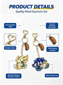 1pc Sonic Speed Character Enamel Keychains With Burger Charms - Anime Game Alloy Pendants For Bags & Keys - Multicolor - View 5