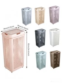 2pcs Tall Plastic Laundry Hampers With Lids, Breathable Grid Clothes Storage Baskets, Sturdy And Durable, Large Capacity Dirty Clothes Storage Bins, Suitable For Bathrooms, Laundry Rooms And Bedrooms - Multicolor - View 8