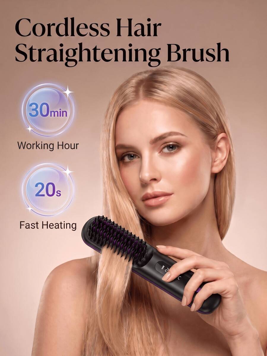 LEVIATECH Wireless Portable Hair Straightener Comb, Mini Rechargeable Hair Straightener Comb, Multiple Temperature Settings, LED Display, Anti-Scald Design, Suitable For Women's Travel Styling - Multicolor - View 1
