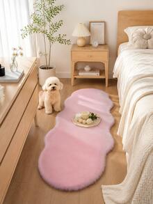 1pc Light Pink Double-Layer Faux Rabbit Fur Decorative Rug, Fluffy And Soft Touch, Smooth And Comfortable, Fashionable And Personalized Home Decor, Skin-Friendly Material, Non-Slip Bottom, Low Shedding, Easy Care And Machine Washable, Suitable For Bedroom, Living Room, Hallway, Study, Dressing Room, Closet, Bedroom Rug, Study Rug, Living Room Rug, Welcome Mat, Office Decorative Rug, Area Rug, Bedside Rug, Sofa Rug, Coffee Table Rug, Tea Table Mat, Floor Mat, Holiday Decorative Rug, Home Decor Essential, All Season - Baby Pink - View 3