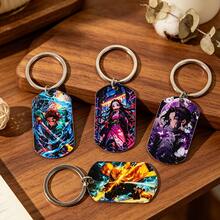 1 pieza Llavero con etiqueta impresa a color de Demon Slayer de anime, anillo de metal de acero inoxidable, colgante para bolso, regalo para fans - Multicolor - Ver 9