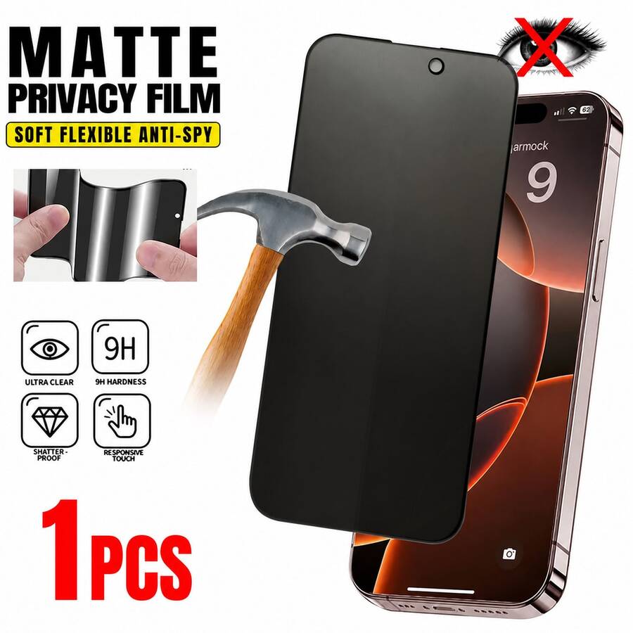 CASECOPS 1Pc Ceramic Matte Anti-Spy Privacy Phone Screen Protector Film, Compatible With IPhone 17/16/15/14/13/12/11, Pro Max/Pro/Plus/Air/E/Mini Series, Full Protection, No Case Lifting, Rounded Corner Design, Anti-Fingerprint, Anti-Scratch, High-Quality Cell Phone Accessories - 1 Pack - View 1