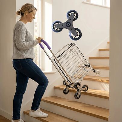 2pcs Shopping Cart Stair Climbing Wheels, Black Transparent, Durable Stainless Steel And PU Material, 8.27 Inches Long