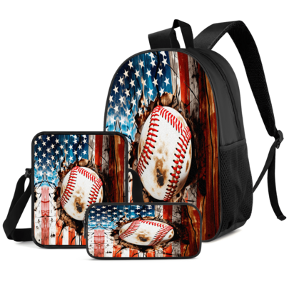 Set 3 Buah Perlengkapan Sekolah Motif Baseball untuk Siswa: Ransel, Tas Selempang, Tempat Pensil, Ransel Anak Laki-laki dengan Kompartemen Kapasitas Besar, Tas Penyimpanan Perlengkapan Sekolah, Tas Penyimpanan Perjalanan, Untuk Kembali ke Sekolah, Kelas, Olahraga Luar Ruangan, Musim Kembali ke Sekolah