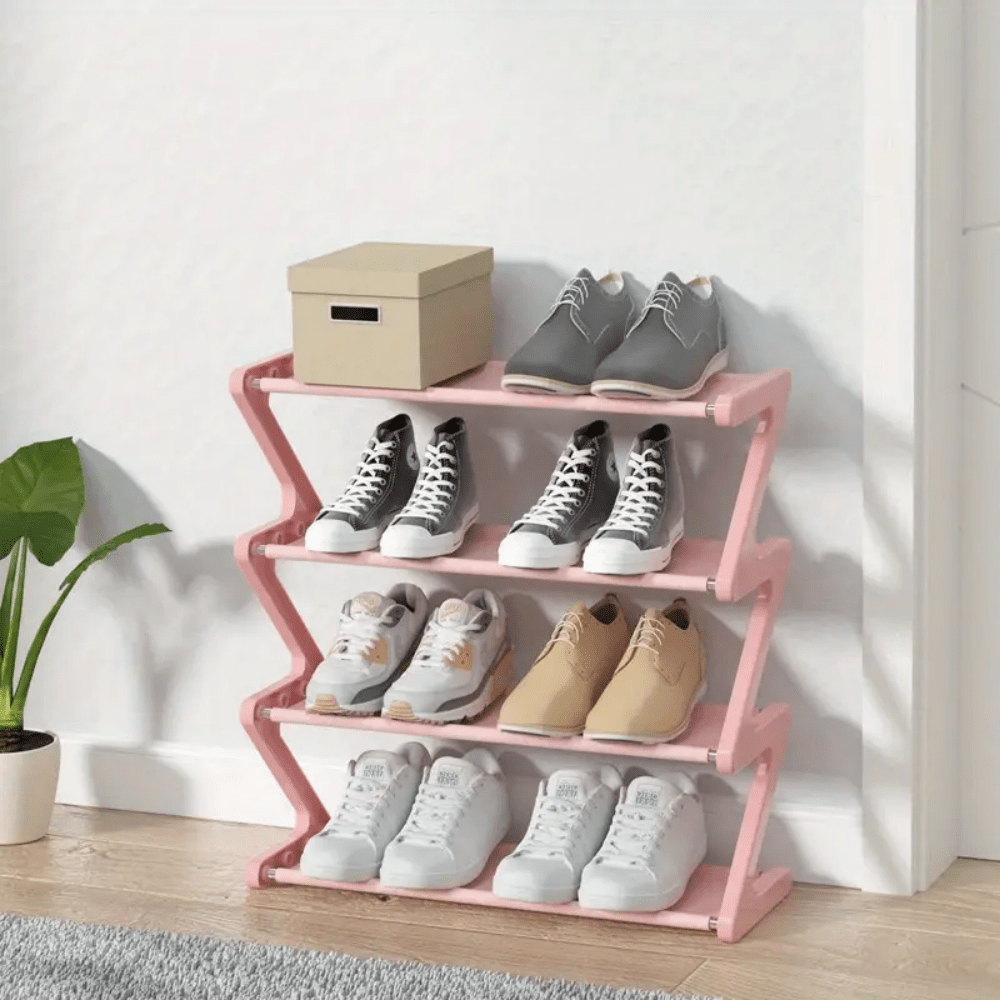 Ev Tipi Kalınlaştırılmış 4 Katlı Z Şeklinde Plastik Ayakkabılık, Bağımsız Büyük Kapasiteli Kurulum Gerektirmeyen Depolama Düzenleyici, Antre, Oturma Odası, Yatak Odası ve Yurt İçin Uygun, Ayakkabı, Bot ve Çeşitli Eşyalar İçin Yer Tasarrufu Sağlayan Basit Yer Rafı