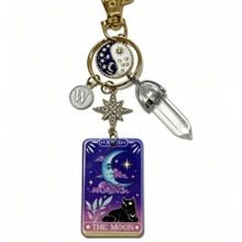 1pc Vintage Moon Black Cat Tarot Card Keychain With 26 Letter Charms, Crystal Sun Moon Star Personalized Backpack Pendant - Multicolor - View 31