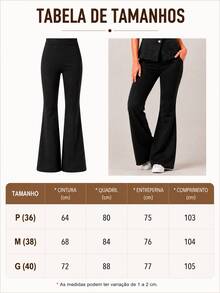 K&K FASHION Conjunto Feminino suede sarjado Colete com Botões e Calça Flare Elegante 2 Peças - Preto - Visão 8