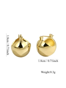 Charm-In 18K Gold Plated Chunky Hollow Ball Click Hoop Earrings, Mirror Polished Dome Shape Snap Huggie Jewelry For Women Daily Minimal Wear - Gold - View 4