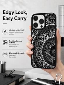 Street Punk Gothic Letter Phone Case Compatible With Iphone 17 16 15 14 13 12 11 Pro Max, Monochrome Black White Doodle Abstract Script Graffiti Repeat All Over Matte Black Frame Shockproof TPU Phone Shell - Black - View 4