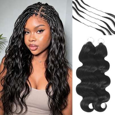 100% Human Hair Body Wave Knotless Pre-Separated Crochet Hair Feather Crochet Human Hair Extensions For Miracle Knots Boho Braids Knotless Pre-Separated 50g / Bundle - Time-Saving, 4 To 5 Bundles Recommended For A Full Head Feather Crochet