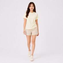 Li-Ning Women's Adjustable Drawstring Side Ruched Elastic Quick-Dry Breathable Short Fitness T-Shirt ATSV900 - Mother Of Pearl White - View 3