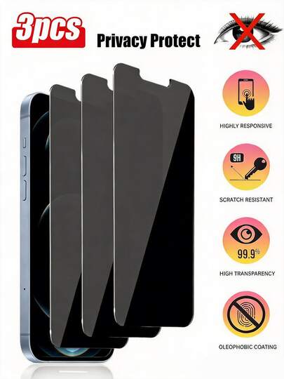 CASECOPS 3 Packs Anti-Spy Tempered Glass Screen Protector Compatible With Apple Devices Anti-Peep Anti-Scratch Anti-Collision Compatible With Apple X/XR/11/12/13/14/15/16/16 Plus/16 Pro/16 Pro Max/16e/17/17 Air/17 Pro/17 Pro Max Full Series