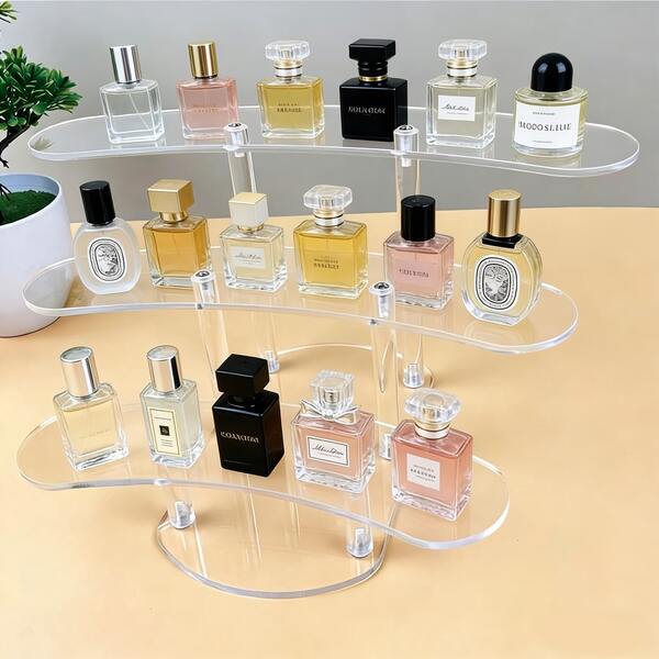 Rak Display Akrilik Transparan 3 Tingkat, Ideal untuk Parfum, Kosmetik, Boneka, Figur, Dekorasi Rumah, dan Pajangan Produk Toko