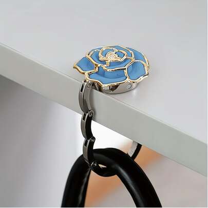 1pc Rose Flower Hook Wallet Holder, White Gold, Travel Accessory Folding Table Clip, Portable Table Hook, Handbag Hanging Bracket, Wallet Holder, Desktop Hook, Keep Desktop Tidy And Bag And Hygienic, Suitable For Various Occasions, Gift Or Personal Use, Exquisite And Compact For Easy Carrying