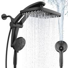 Dock-Free Dual Rain Shower Head Combo, 12" High Pressure Rain Shower With 8 Spray Modes + Power Jet Handheld, Magnetic Dock, Adjustable Swing Arm, 59" Hose, 3 Easy Steps Installation Luxury Bathroom Shower Heads - Black - View 1