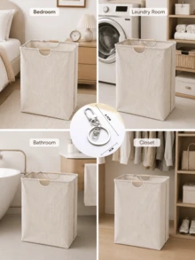 Large Foldable Laundry Basket With Bamboo Handle, Freestanding Waterproof Clothes Storage Bin, Suitable For Laundry Room, Bedroom, Dorm, Towels, Multi-Functional Laundry Storage Basket - Multicolor - View 10