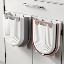 Foldable Wall-Mounted Kitchen Trash Can, No-Drill Hanging Waste Basket, Minimalist Space-Saving Compost Bin For Kitchen Cabinet, Sink, Bathroom, Multiple Colors Available: Gray, Pink, Blue (Slight Color Difference Is Normal) - Multicolor - View 8