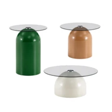 Juego de 3 mesas de centro redondas con vidrio templado marrón y estructura de acero carbonizado con aspecto de nogal, adecuadas para salas de estar, dormitorios, cafeterías y muchos otros entornos. - Gris + Verde + Beige claro + Metal - Ver 5