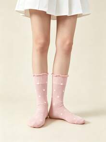 1/6 Paar minimalistische einfarbige Socken mit kleinen Polka Dots, süßem Rüschenrand, vielseitig und bequem, mittelhoch - Verschiedenfarbig - Übersicht 9