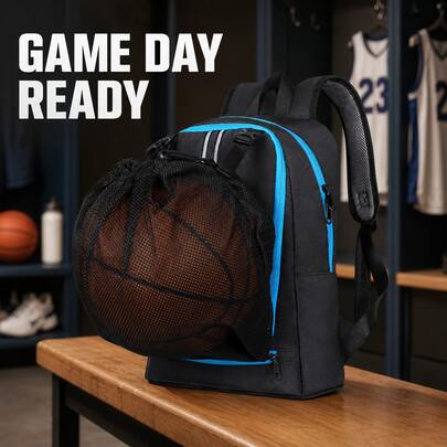 Water-Resistant Durable Basketball Backpack With Multi-Compartment Design, Shoe Bag & Water Bottle Holder, Versatile For Student Training & Daily Commute