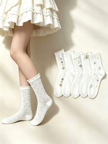 1/5 Pairs Summer Breathable Thin Cute Cartoon Bear Versatile Mid-Calf Socks - Multicolor - View 1