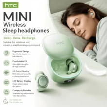 HTC NE96 In-Ear Wireless Sleep Earbuds, High-Quality Bluetooth Earphones, Upgraded Soft Ear Tips, Elegant And Textured Charging Case, Compact And Portable. Flat Ear Tips For Comfortable Fit, Side-Sleeper Friendly Comfortable In-Ear Earbuds, Compatible With IOS And Android Systems, Mint Green And Vibrant Orange - View 9