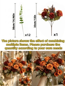 13Pcs Fall Artificial Flowers Bouquet, Autumn Tone Faux Roses, Daisies, And Eucalyptus Leaves, Luxury Fake Floral Arrangement For Home Decor, Wedding, Table Centerpiece, And Photography Props - Autumn Colors - View 3