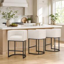 26" H Counter Height Bar Stools Set Of 1-4, Modern Counter Stools With Curved Backrest And Arms, Linen Fabric Upholstered Barstools, Home Bar - 米色 - 查看 8