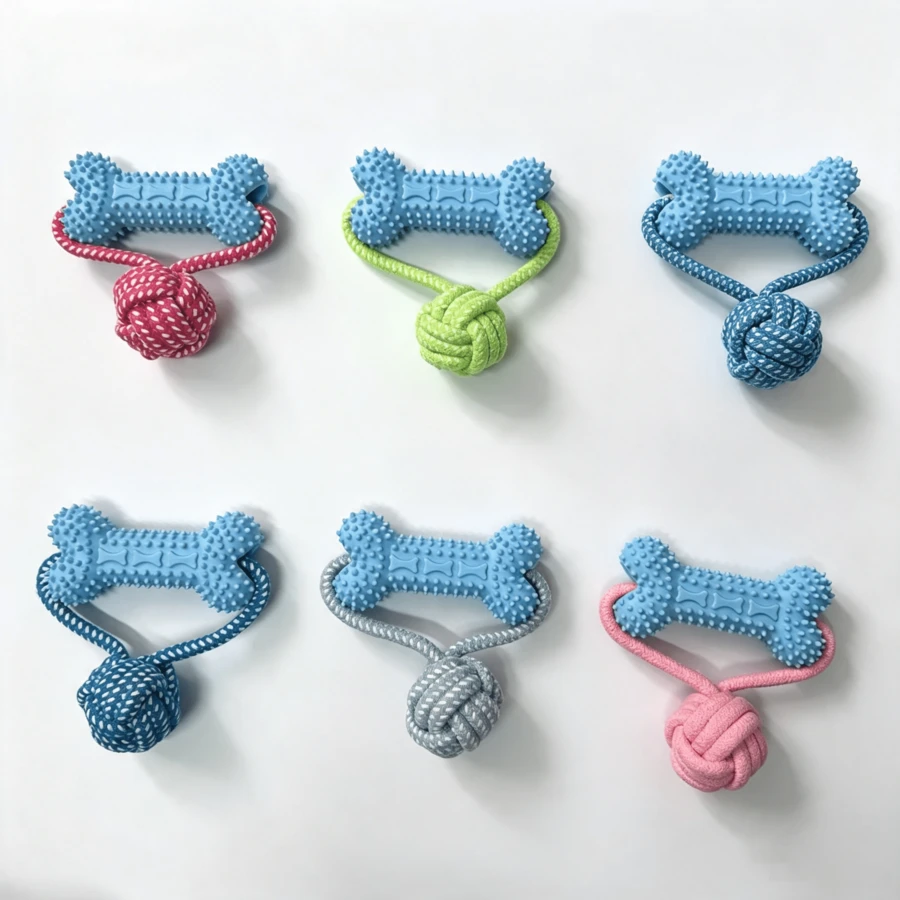 1pc 2-In-1 Dog Chew Toy Set Bone Shape + Rope Ball, Durable Bite-Resistant Dental Cleaning, Suitable For Small To Medium Dogs Interactive Tug Play - Multicolor - View 1