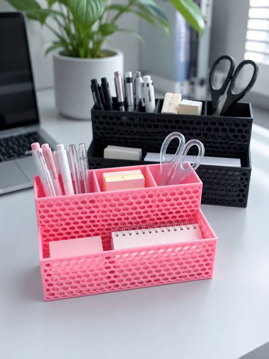 Baki Penyimpanan Meja Cetak 3D Bertekstur Sarang Lebah Berongga Matte, Organizer Alat Tulis Multi-Kisi Terbagi, Tempat Pena Material PLA & Perlengkapan Kantor Kecil untuk Meja Belajar - MultiWarna - View 1