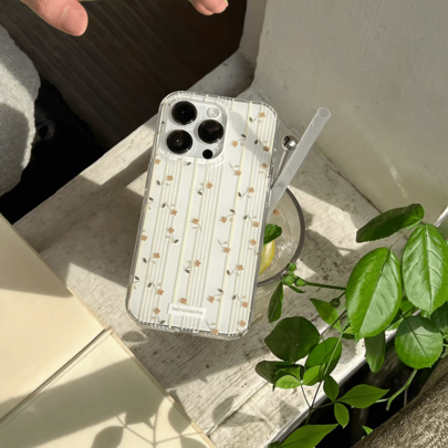 Casing Ponsel IMD Minimalis dengan Motif Garis-Garis Warna-warni dan Bunga, Gaya Segar - Kompatibel dengan Ponsel 17 Pro Max, 17 Pro, 17, 16 Pro Max, 16 Pro, 16, 15 Pro Max, 15 Pro, 14 Pro Max, 14 Pro, 14, 13 Pro Max, 13 Pro, 13, 12 Pro Max, 11, Pelindung Ponsel