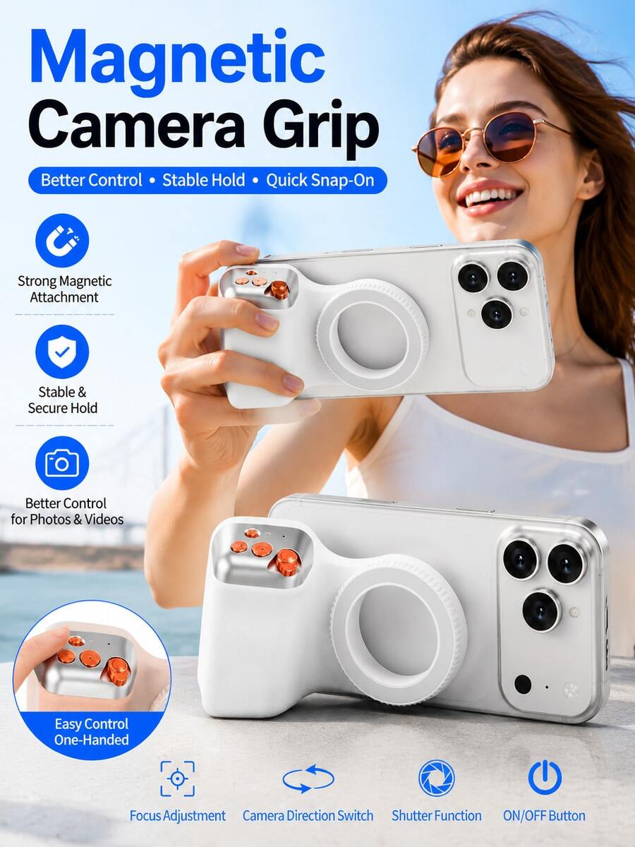 YAIUZGOO Magnetic Camera Handle, Wireless Bluetooth Selfie Handle With Remote Shutter, Portable Phone Photography Handle Stabilizer, Strong Magnetic Mount, One-Hand Camera Control Handle, Suitable For Vlog, Travel, Selfie, Video Recording - View 1