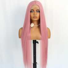websterwigs Pink Mix Grey Long Silky Straight Synthetic Wig With Highlights Free Part 13X4 Lace Front Wigs For Women Daily Use Cosplay Party, Halloween - Multicolor - View 2