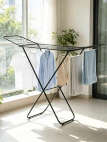 1pc Foldable Metal Clothes Drying Rack - Retractable Design, Space-Saving, Sturdy And Durable, Can Dry Clothes And Quilts Indoors And Outdoors, Freestanding Floor Type, Flexible To Move - Random Color - View 4